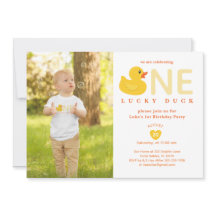 Lucky Duck First Birthday Photo Invitation