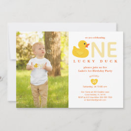 Lucky Duck First Birthday Photo Invitation 招待状