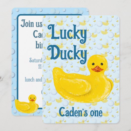 Lucky Ducky First Birthday Invitation 招待状 (正面/裏面)