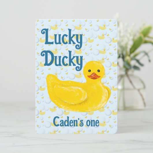 Lucky Ducky First Birthday Invitation 招待状 (スタンド正面)