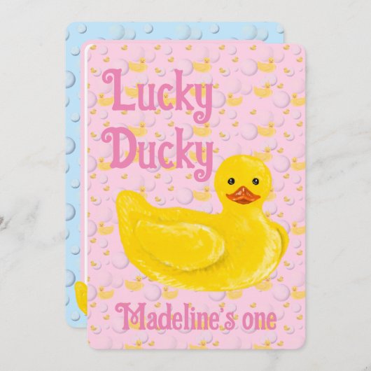 Lucky Ducky First Birthday Invitation 招待状 (正面/裏面)
