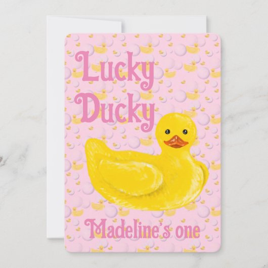 Lucky Ducky First Birthday Invitation 招待状 (正面)