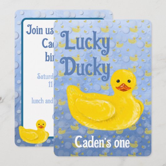 Lucky Ducky First Birthday Invitation 招待状 (正面/裏面)
