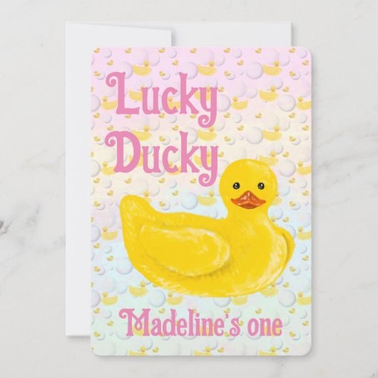 Lucky Ducky First Birthday Invitation 招待状 (正面)
