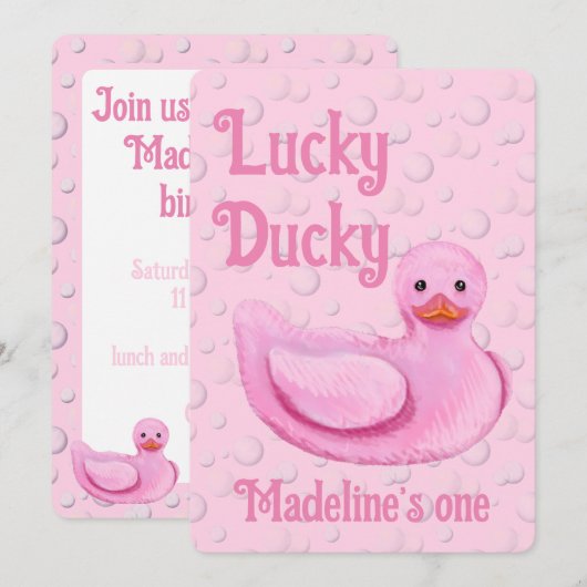 Lucky Ducky First Birthday Invitation 招待状 (正面/裏面)