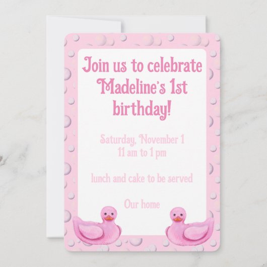 Lucky Ducky First Birthday Invitation 招待状 (裏面)