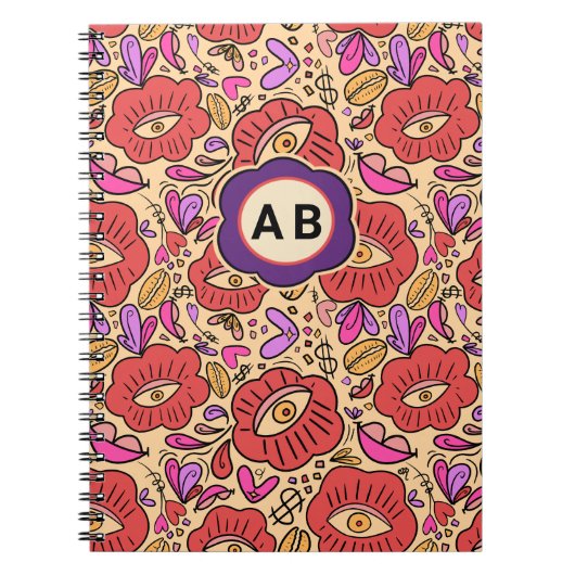 Lucky Eye Floral Pattern ノートブック (正面)