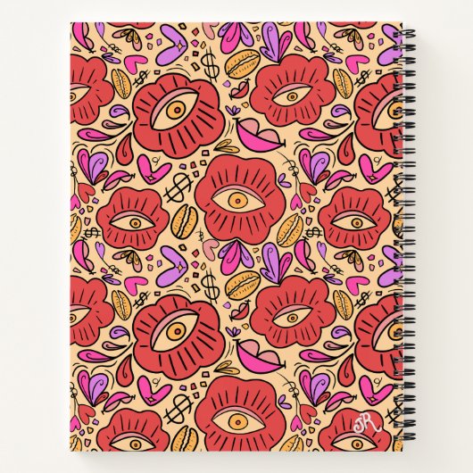 Lucky Eye Floral Pattern Spiral Notebook ノートブック (裏面)