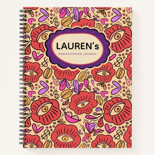 Lucky Eye Floral Pattern Spiral Notebook ノートブック (正面)