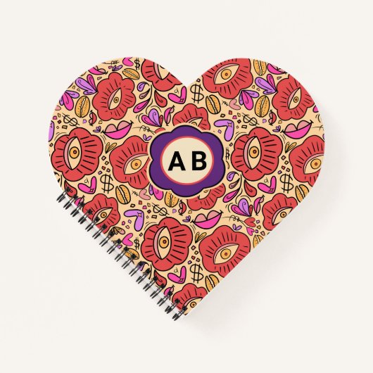 Lucky Eye Floral Pattern Spiral Notebook ノートブック (正面)