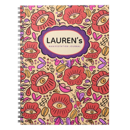 Lucky Eye Floral Pattern Spiral Photo Notebook ノートブック (正面)