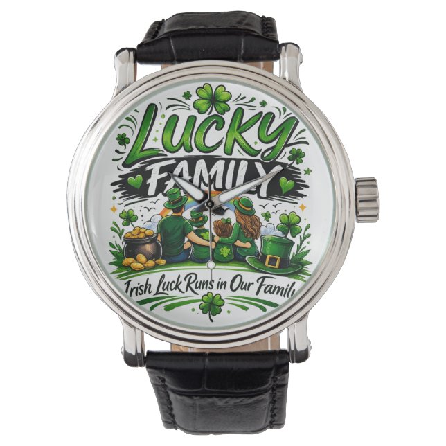 Lucky Family Squad Irish Shamrock St Patrick’s Day 腕時計 (正面)