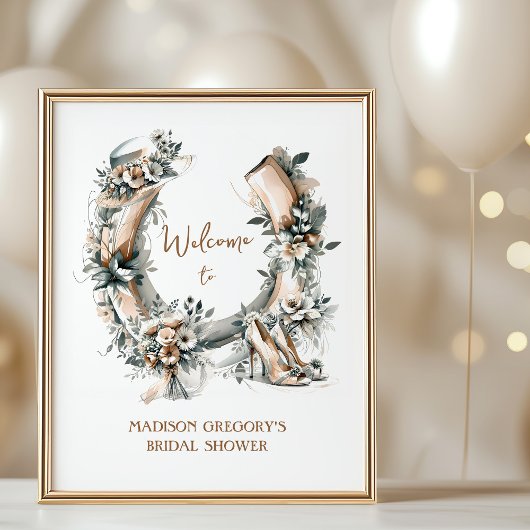 Lucky Floral Horseshoe Derby Bridal Shower Welcome ポスター