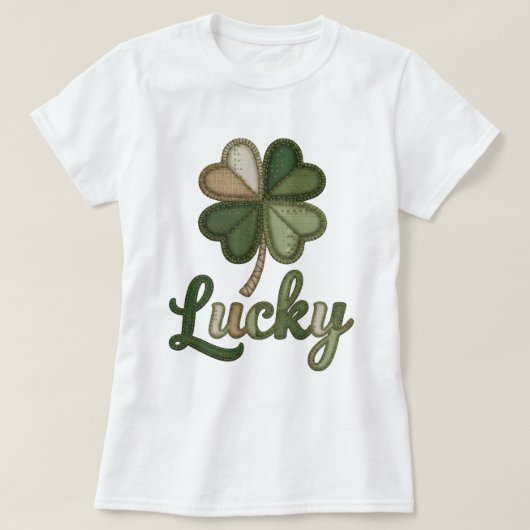 Lucky Four Leaf Clover Faux Patchwork T-Shirt Tシャツ (デザイン正面)