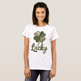 Lucky Four Leaf Clover Faux Patchwork T-Shirt Tシャツ