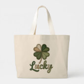 Lucky Four Leaf Clover Faux Patchwork Tote Bag ラージトートバッグ (裏面)