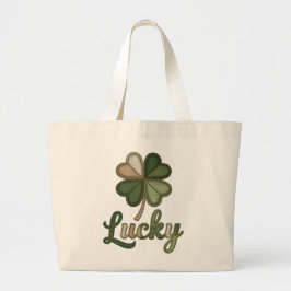 Lucky Four Leaf Clover Faux Patchwork Tote Bag ラージトートバッグ