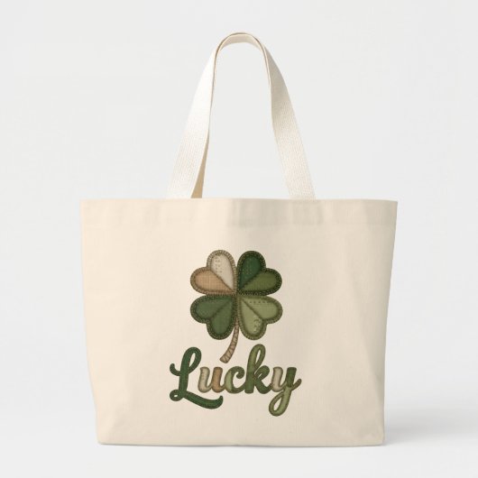 Lucky Four Leaf Clover Faux Patchwork Tote Bag ラージトートバッグ (正面)