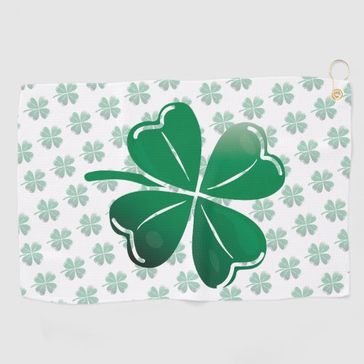 Lucky Four Leaf Clover Shamrock Green Pattern ゴルフタオル (横)
