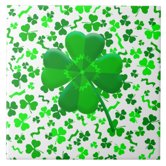 Lucky Four Leaf Clover Shamrocks Confetti タイル (正面)