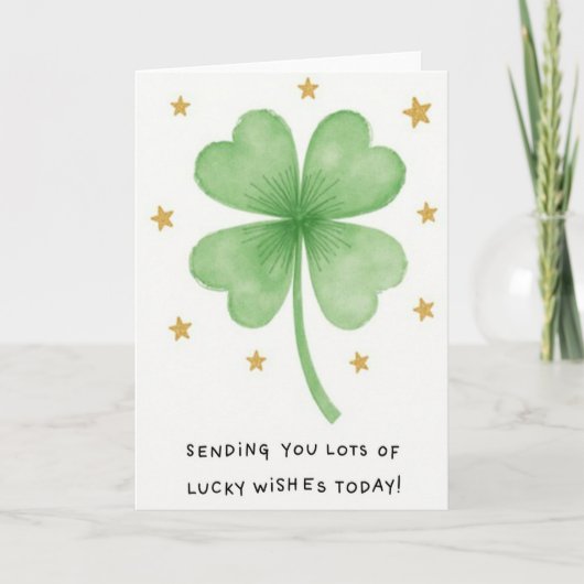 Lucky Four Leaf Clover Wishes Card カード (正面)