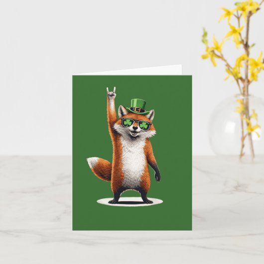 Lucky Fox Shamrock Sunglasses St Patrick's day カード (黄色い花)