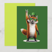 Lucky Fox Shamrock Sunglasses St Patrick's day サンキューカード (正面/裏面)