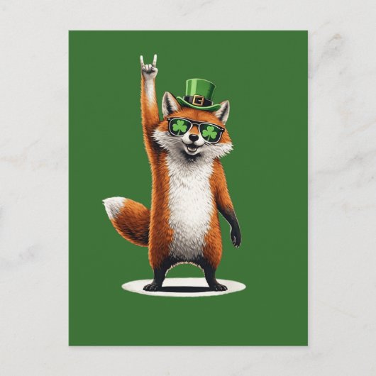 Lucky Fox Shamrock Sunglasses St Patrick's day シーズンポストカード (正面)