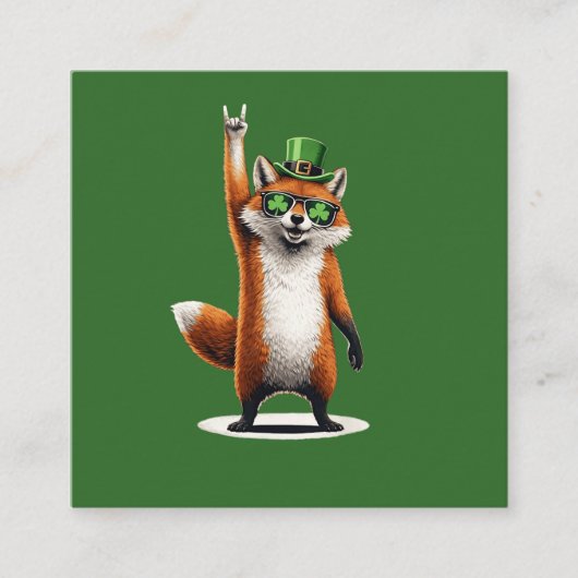 Lucky Fox Shamrock Sunglasses St Patrick's day スクエア名刺 (正面)