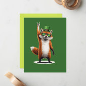 Lucky Fox Shamrock Sunglasses St Patrick's day ノートカード (正面/裏面インサイチュ)