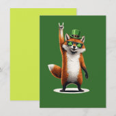 Lucky Fox Shamrock Sunglasses St Patrick's day 招待状 (正面/裏面)