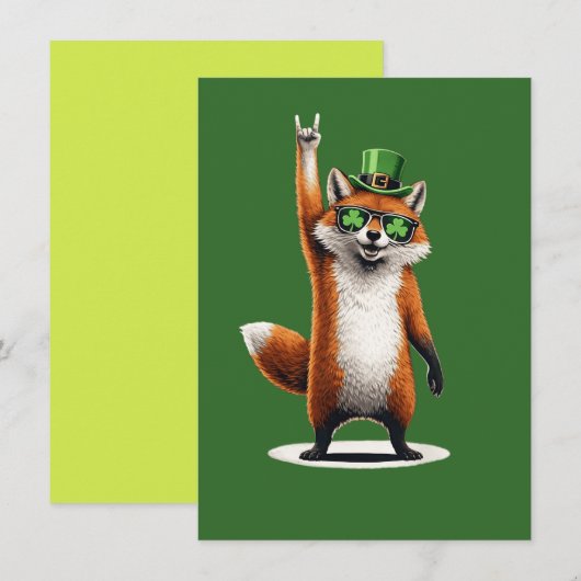 Lucky Fox Shamrock Sunglasses St Patrick's day 招待状 (正面/裏面)