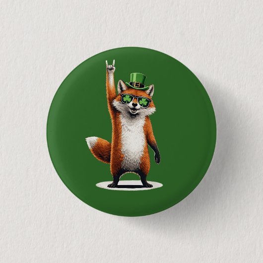 Lucky Fox Shamrock Sunglasses St Patrick's day 缶バッジ (正面)