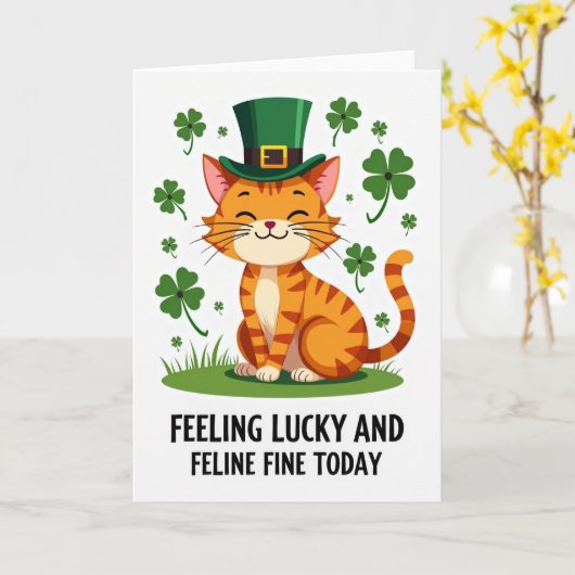 Lucky Ginger Cat Smile Card カード (黄色い花)