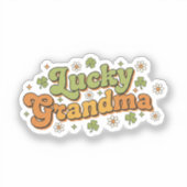 Lucky Grandma Retro 70s Groovy Script Flower  シール (正面)
