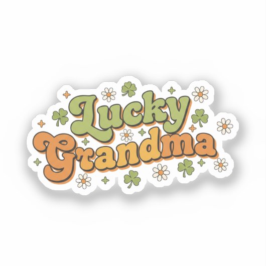 Lucky Grandma Retro 70s Groovy Script Flower  シール (正面)