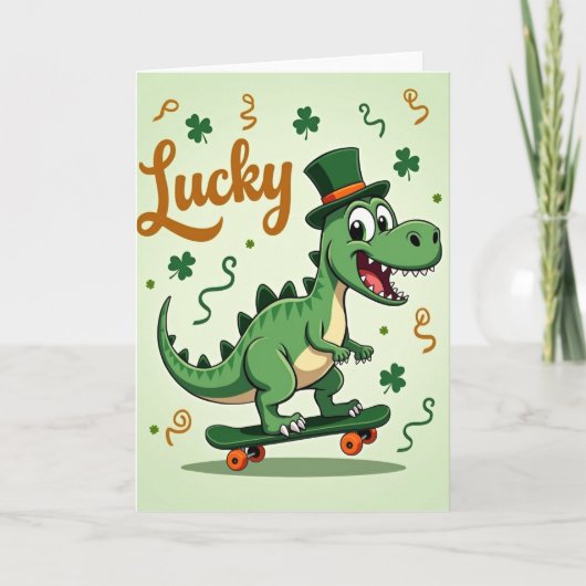 Lucky Green Dino Pattern Card カード (正面)
