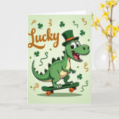 Lucky Green Dino Pattern Card カード (黄色い花)