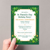 Lucky Green Gold Festive Shamrock Clover Birthday アクリル招待状 (インサイチュ (ポータブル))