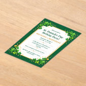 Lucky Green Gold Festive Shamrock Clover Birthday アクリル招待状 (レイダウン)