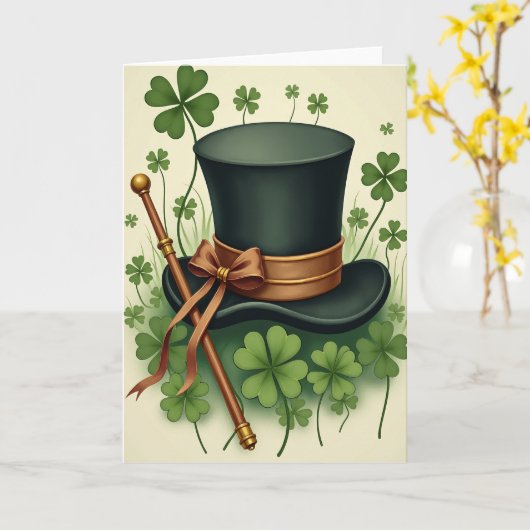 Lucky Green Hat Irish Charm Card カード (黄色い花)