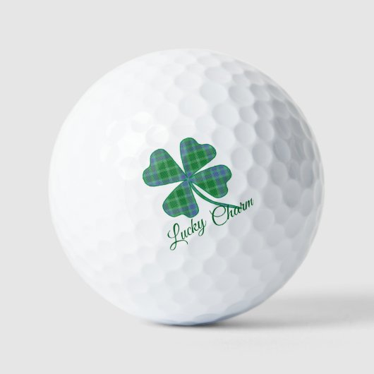 Lucky Green Plaid Shamrock Four-Leaf Clover ゴルフボール (正面)