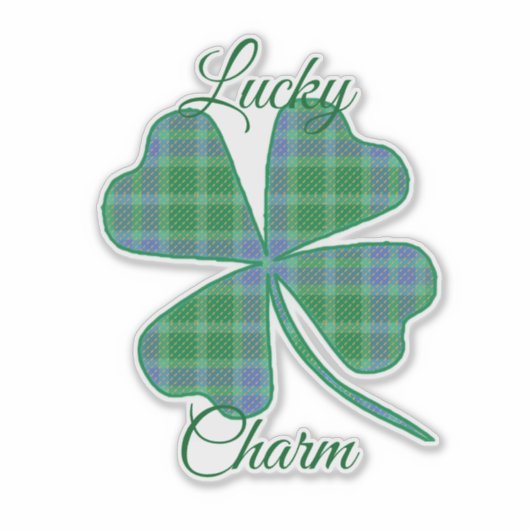 Lucky Green Plaid Shamrock Four-Leaf Clover  シール (正面)