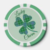 Lucky Green Plaid Shamrock Four-Leaf Clover  ポーカーチップ (正面)