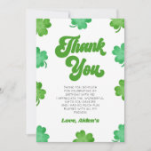Lucky Green Shamrock Clover Birthday Party サンキューカード (正面)