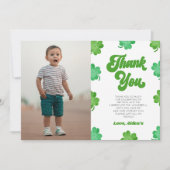 Lucky Green Shamrock Clover Picture Birthday Party サンキューカード (正面)