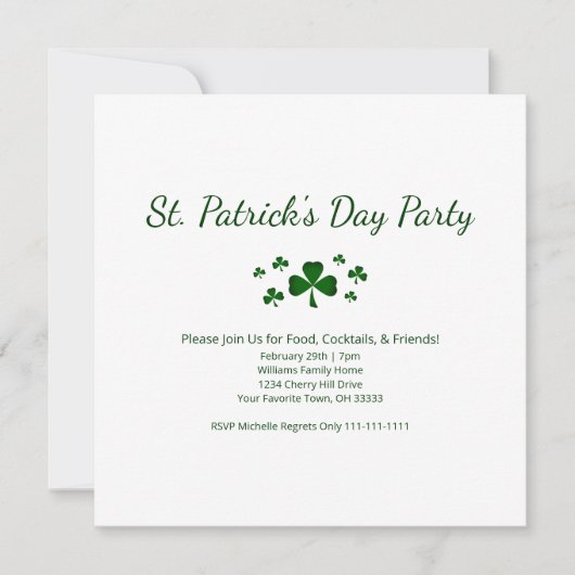 Lucky Green ShamrocksSt. Patrick's Day Party  招待状 (正面)