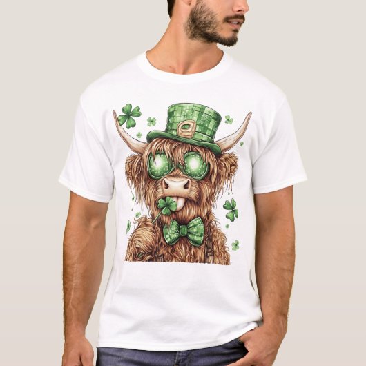 Lucky Highland Cow St. Patrick’s Day Shirt Tシャツ (正面)