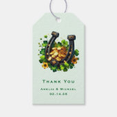 Lucky Horseshoeと金ゴールドコインズ結婚サンキュー ギフトタグ (正面)