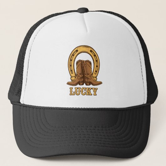 Lucky Horseshoe Cowboy Boots Hat キャップ (正面)